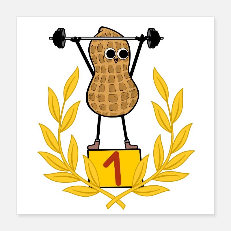 Erdnuss Bodybuilder Body building Gewichte Hantel Poster 40x40 cm