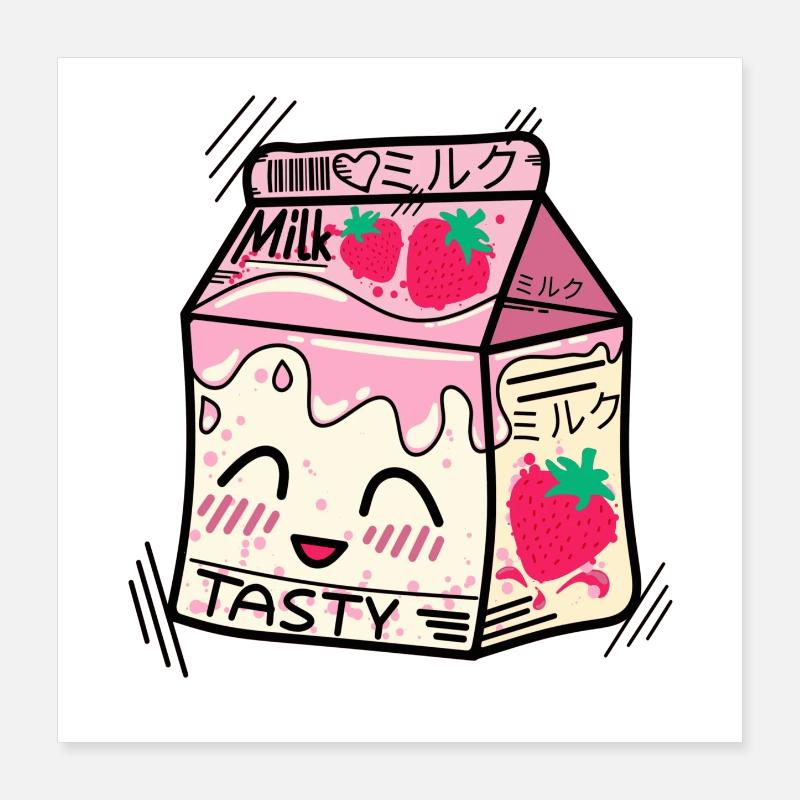 Kawaii Erdbeermilch Poster 40x40 cm