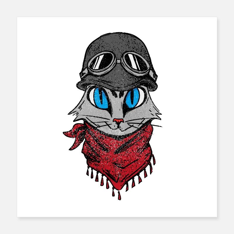 Biker Katze Katzen Cat Kätzchen Mieze Kitten Poster 40x40 cm
