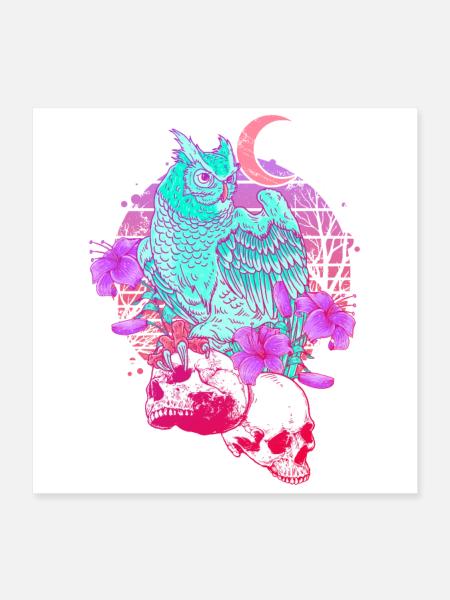 Pastel Goth Totenkopf Eule Aesthetic Clothes Mond - Poster 40x40 cm - Weiß - Vorne