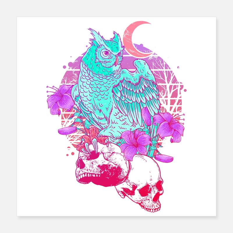 Pastel Goth Totenkopf Eule Aesthetic Clothes Mond Poster 40x40 cm