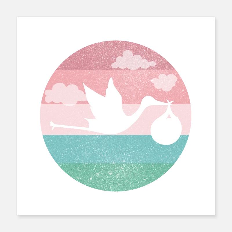 Bébé naissance Grossesse cigogne Poster 40 x 40 cm