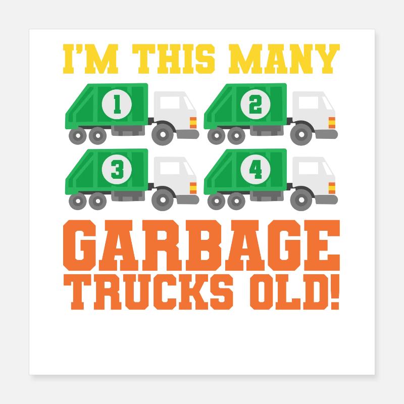 Camion à ordures du 4e anniversaire Poster 40 x 40 cm