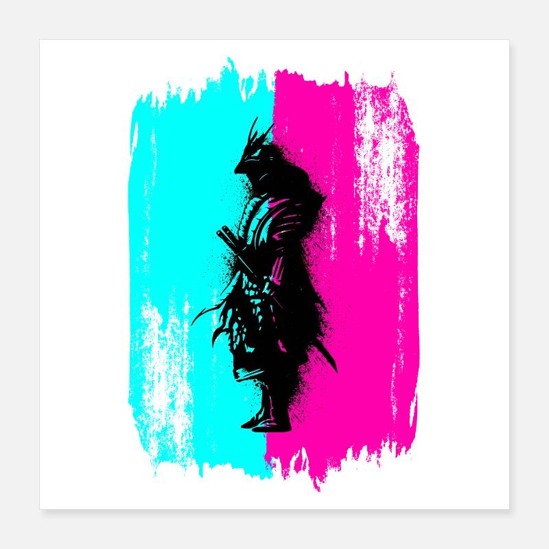 Samurai Silhouette Japan Krieger Schwarz Kunst Poster 40x40 cm