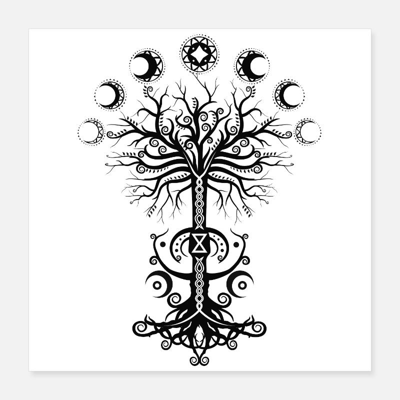 Ygdrassil Moon Phase Lebensbaum Occult Pagan Poster 40x40 cm