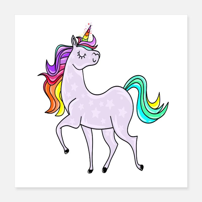Einhorn mit Sternchen und Regenbogen Farben Poster 40x40 cm