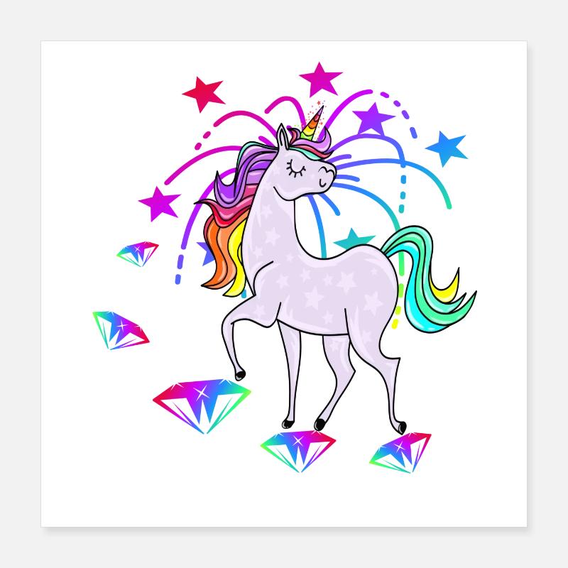Einhorn Sterne Glitzer Regenbogen Poster 40x40 cm