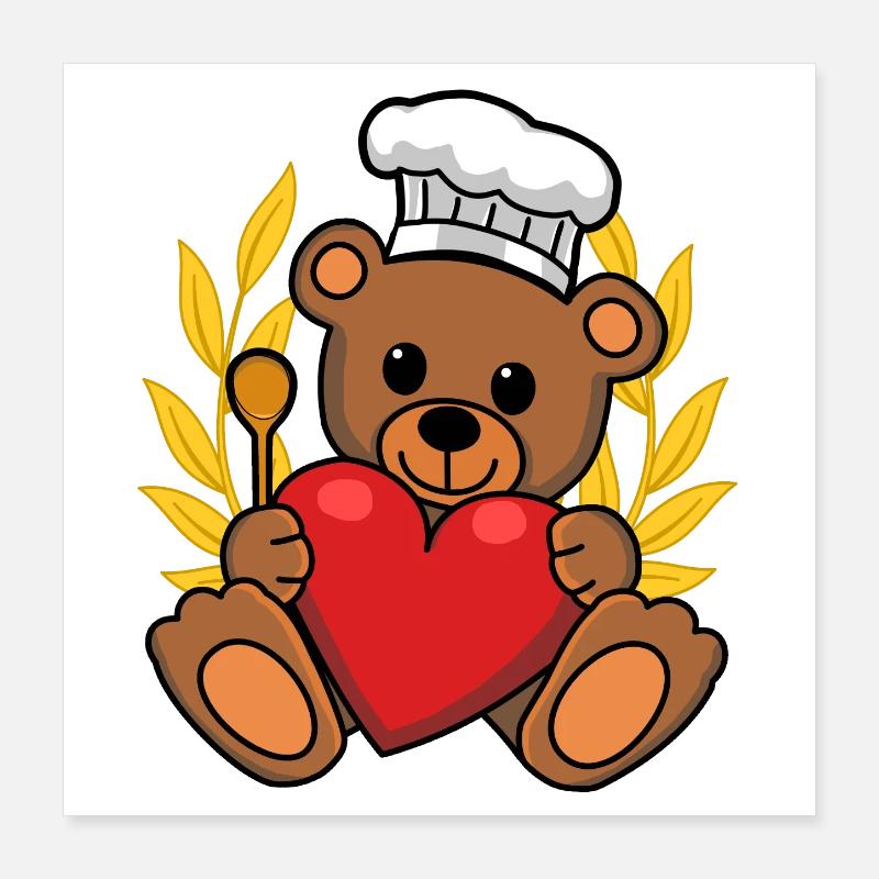 Teddy Bear Laurel Wreath Chef Kitchen Gourmet Cook Poster 16" x 16" (40x40 cm)