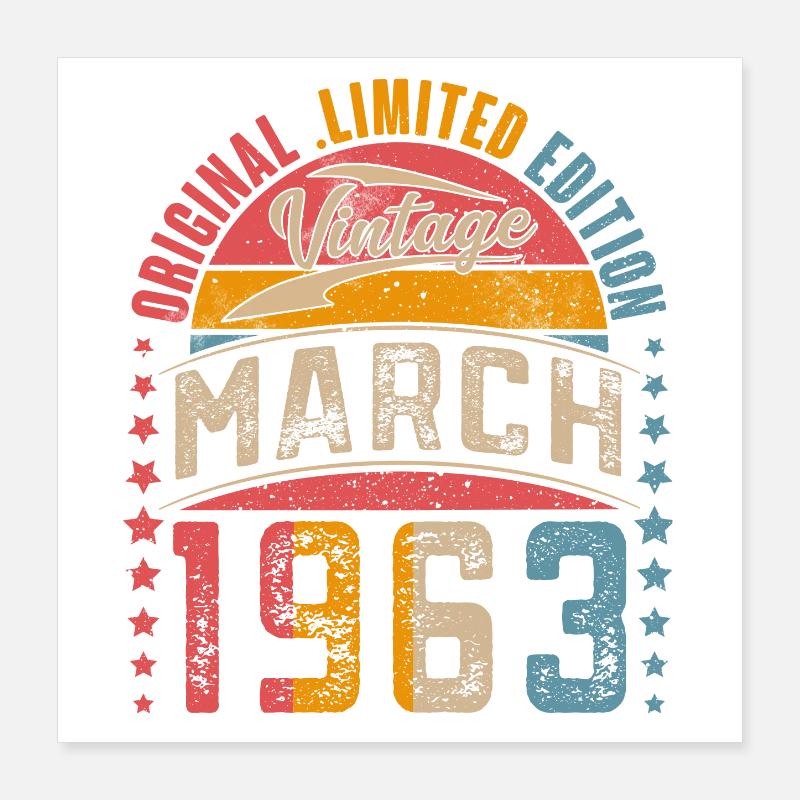1963 Année de naissance Mars Anniversaire Poster 40 x 40 cm