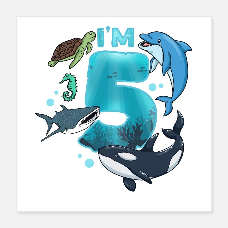 5. Geburtstag Meerestiere Poster 40x40 cm