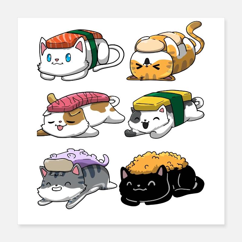 Sushi Katze Anime Poster 40x40 cm
