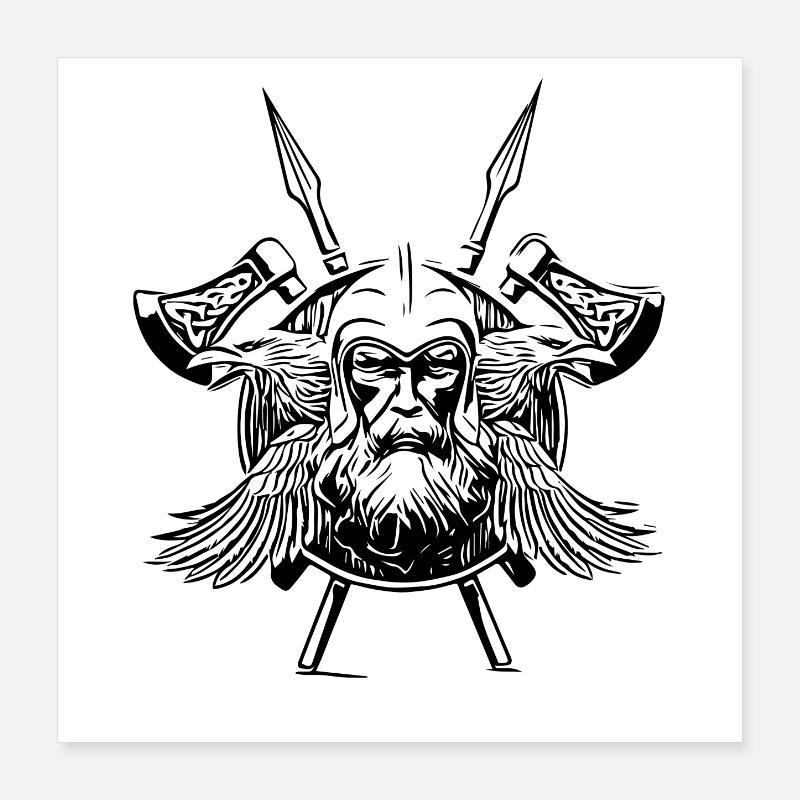 Odin Raben Wikinger Äxte Poster 40x40 cm