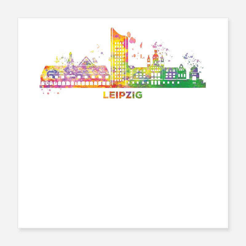 Leipzig Skyline Coloré Leipzig Uniriese Poster 40 x 40 cm
