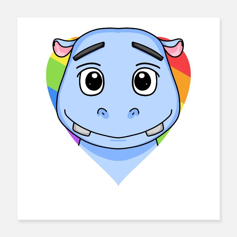 LGBT Tier Nilpferd Regenbogen Herz Poster 40x40 cm