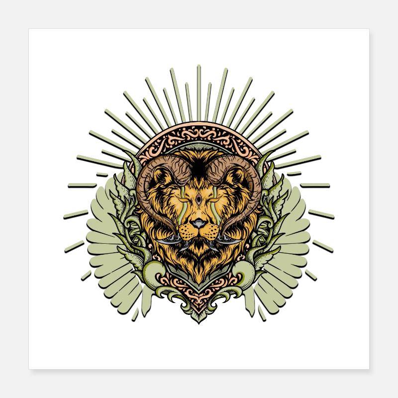Impressive horned lion Poster 16" x 16" (40x40 cm)