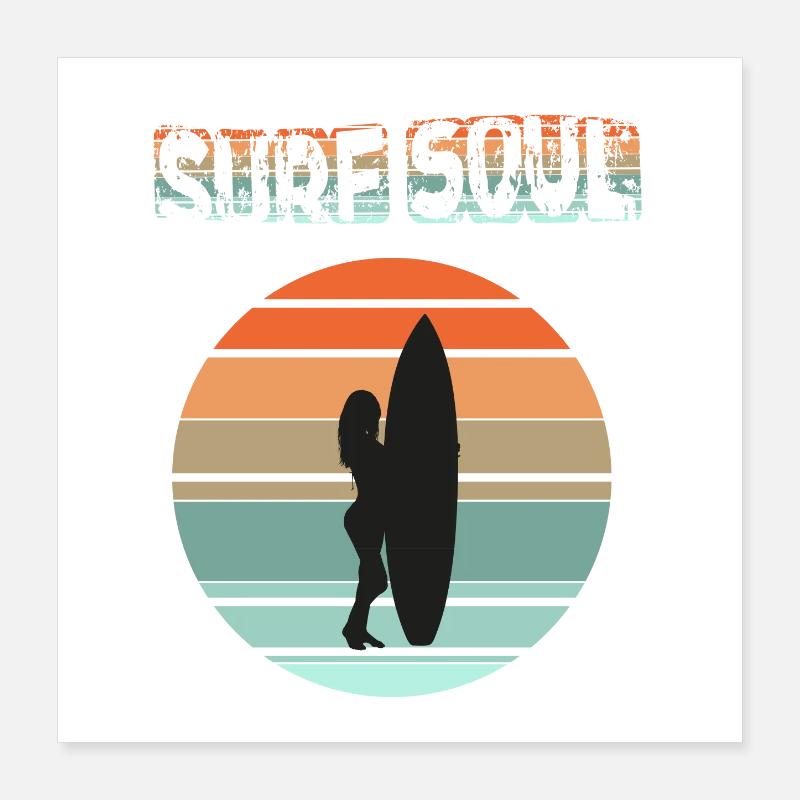 Surferin Silhouette mit Sonnenuntergang Poster 40x40 cm