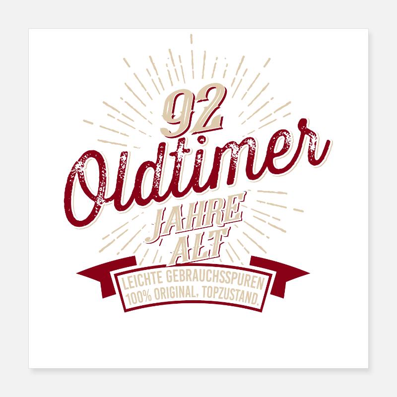 92. Geburtstag Oldtimer Poster 40x40 cm