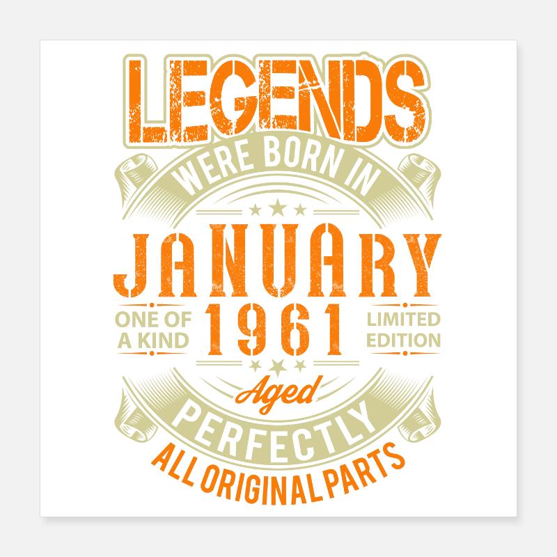 1961 Janvier Légende d’anniversaire Poster 40 x 40 cm
