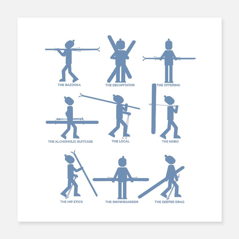 9 Typen der Skifahrer Poster 40x40 cm