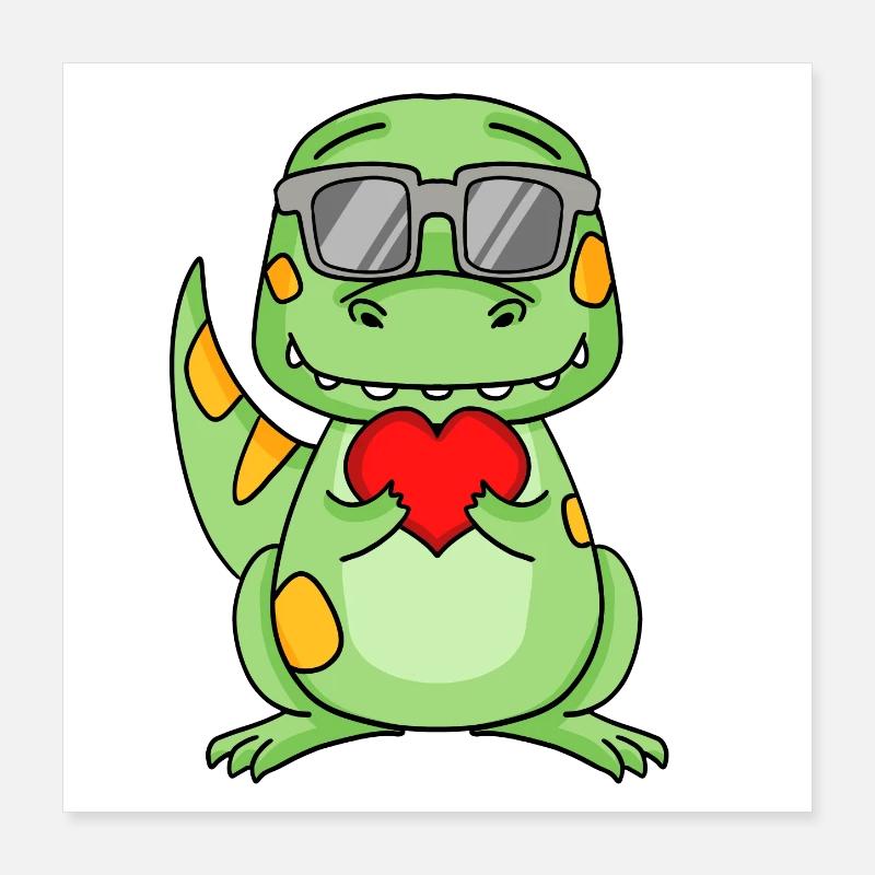 Dinosaurier mit Sonnenbrille und Herz Poster 40x40 cm