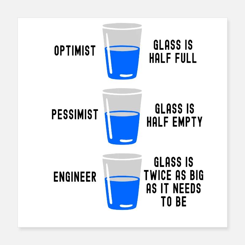 Engineer Glass Half Full Half Empty Funny Engineer Poster 16" x 16" (40x40 cm)
