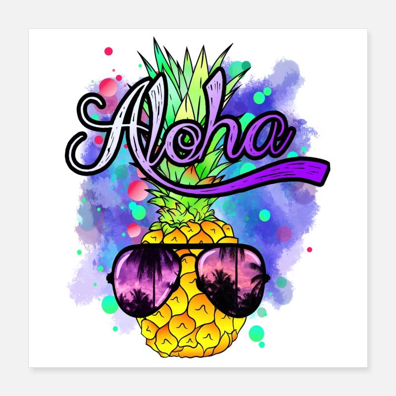 Aloha coole Bunte Ananas Poster 40x40 cm
