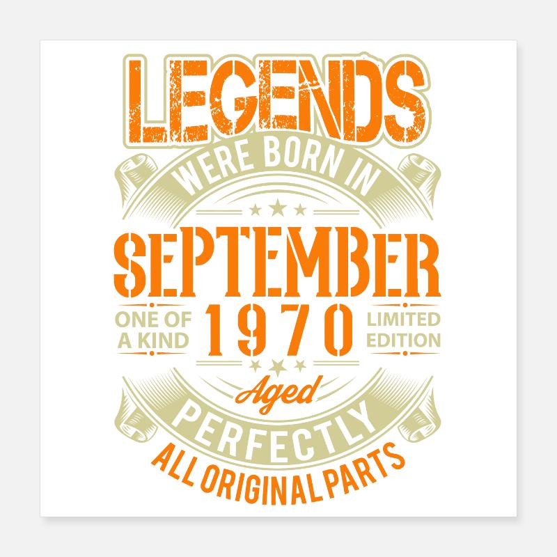 1970 Septembre Légende d’anniversaire Poster 40 x 40 cm