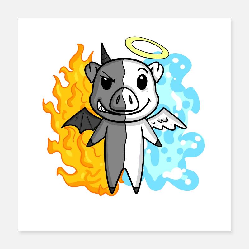 Schwein - Engel und Teufel Poster 40x40 cm