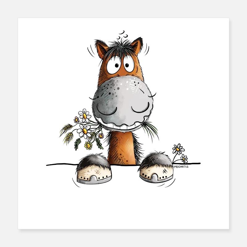 Cheval heureux avec des fleurs d’anniversaire Poster 40 x 40 cm
