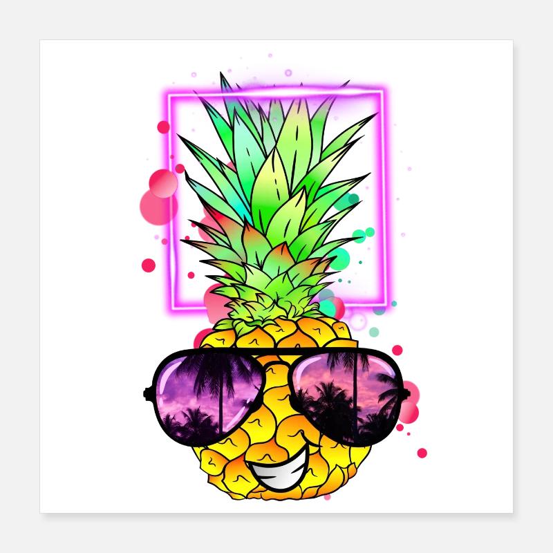 néon rétro ananas frais Poster 40 x 40 cm