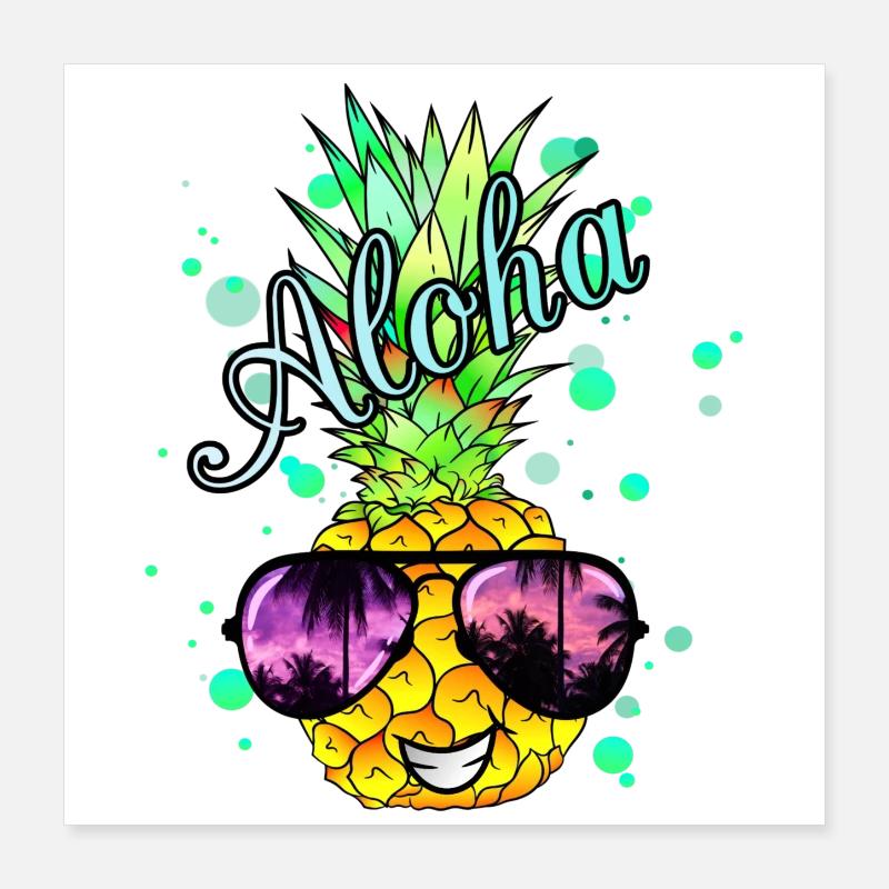 Ananas Aloha avec des éclaboussures de peinture Poster 40 x 40 cm
