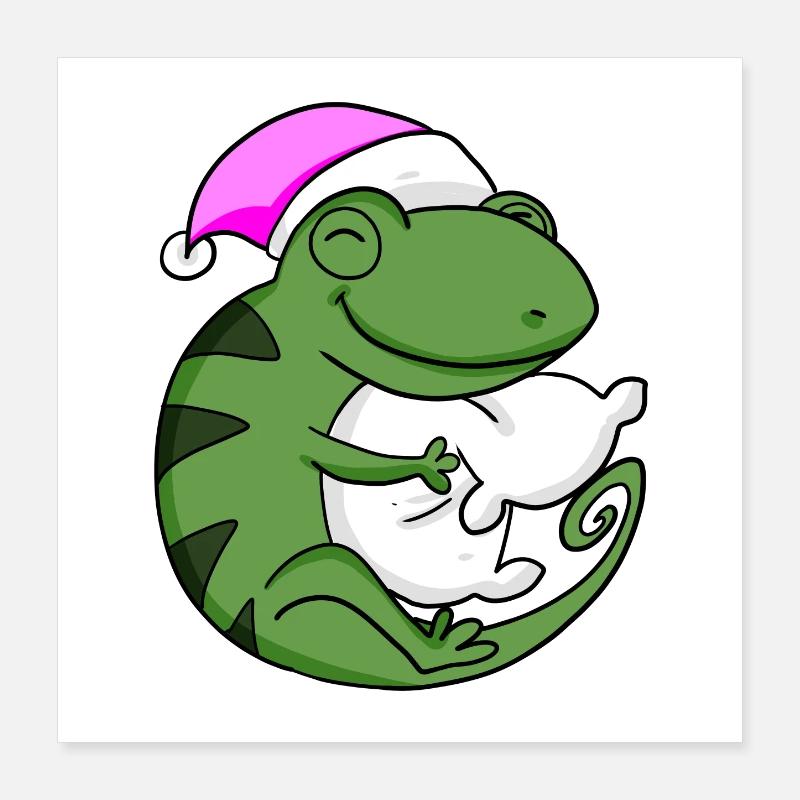 Caméléon avec oreiller et bonnet de couchage Poster 40 x 40 cm