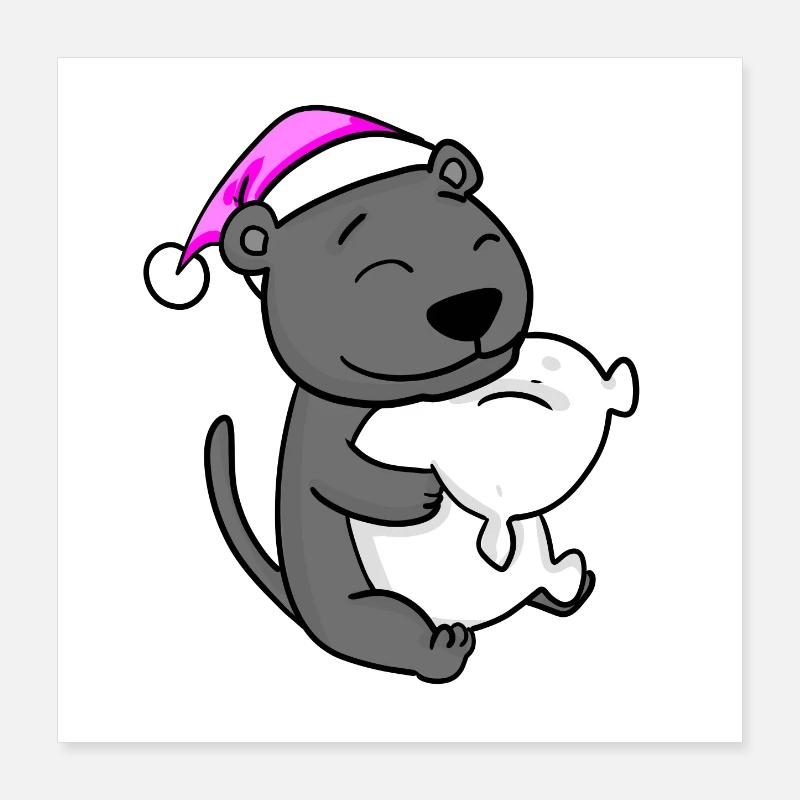 cute black panther with pillow and sleeping cap Poster 16" x 16" (40x40 cm)