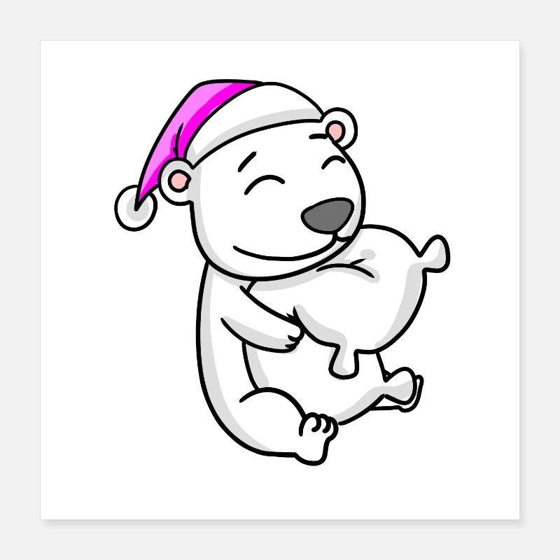 Polar bear with pillow and sleeping cap Poster 16" x 16" (40x40 cm)