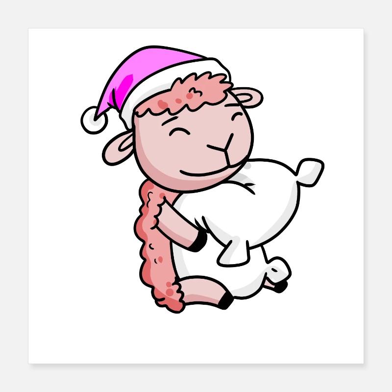 Mouton avec oreiller et bonnet de couchage Poster 40 x 40 cm