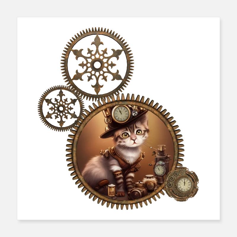 Petit chaton steampunk Poster 40 x 40 cm