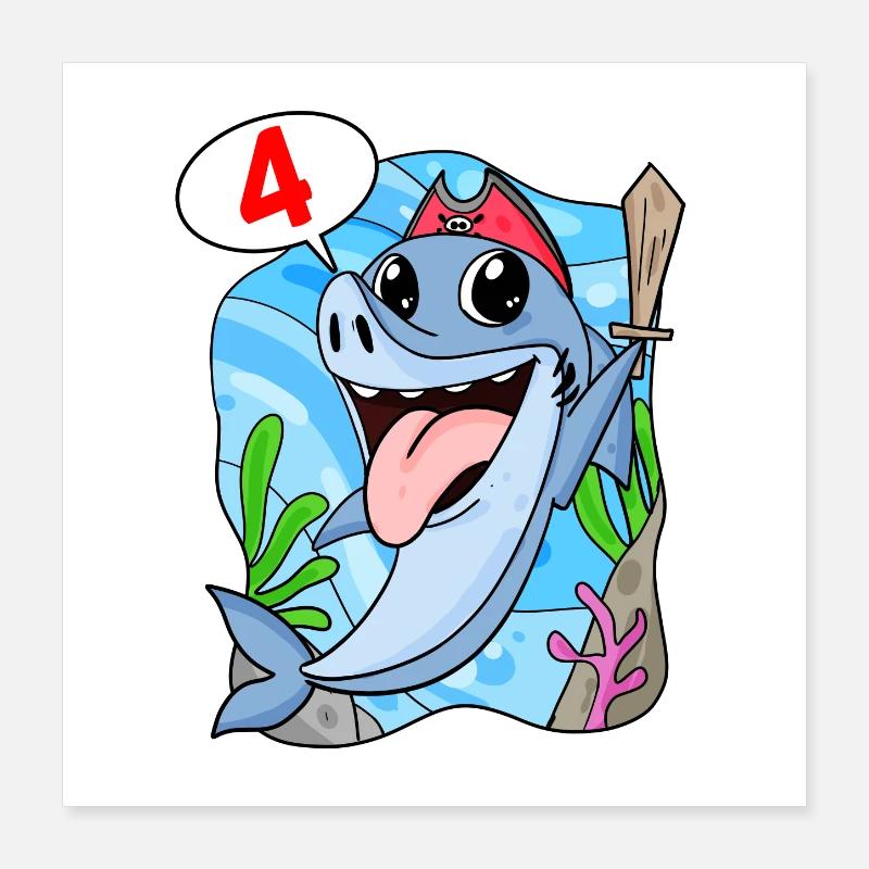 Requin Poisson Requin Pirate 4 ans Garçon Poster 40 x 40 cm