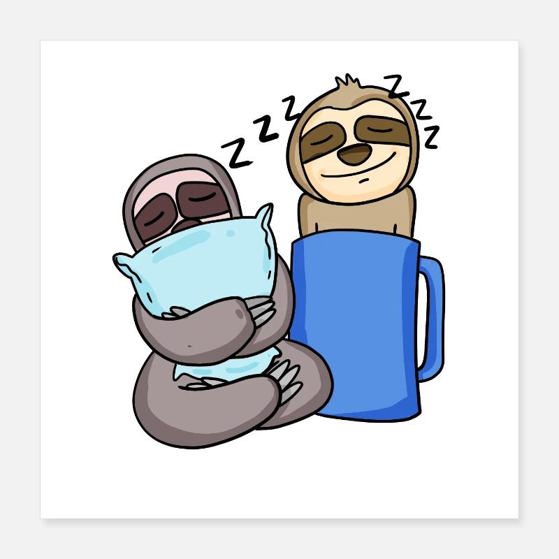 Sloth Sloths Sleeping Coffee Poster 16" x 16" (40x40 cm)