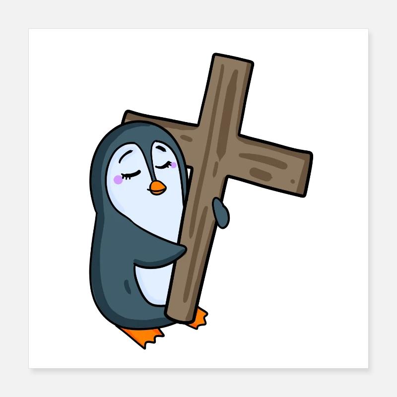 Pinguin mit Kreuz Poster 40x40 cm