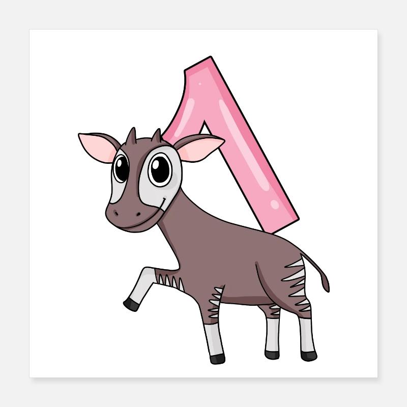 Mädchen 1 Jahre alt Okapi 1. Geburtstag Geschenk Poster 40x40 cm