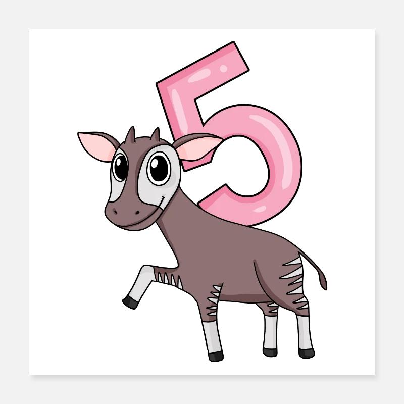 Mädchen 5 Jahre alt Okapi 5. Geburtstag Geschenk Poster 40x40 cm