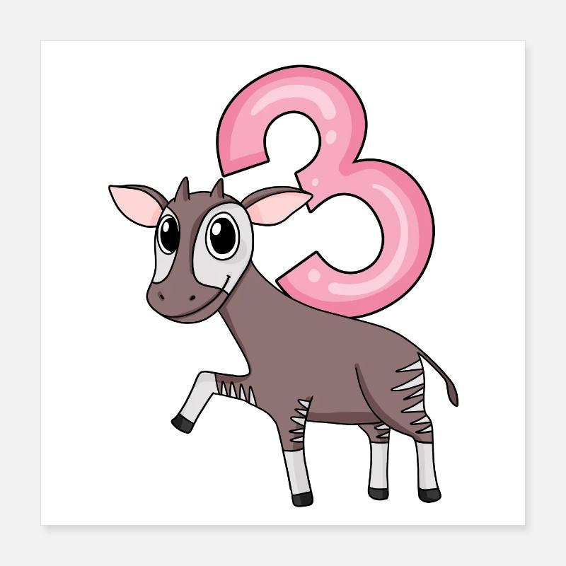 Mädchen 3 Jahre alt Okapi 3. Geburtstag Geschenk Poster 40x40 cm