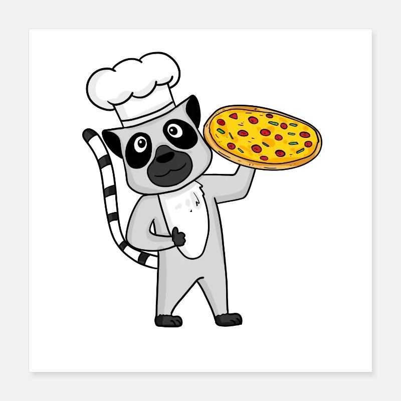 Pizza Maker Pizza Chef Lemur Italien Poster 40 x 40 cm