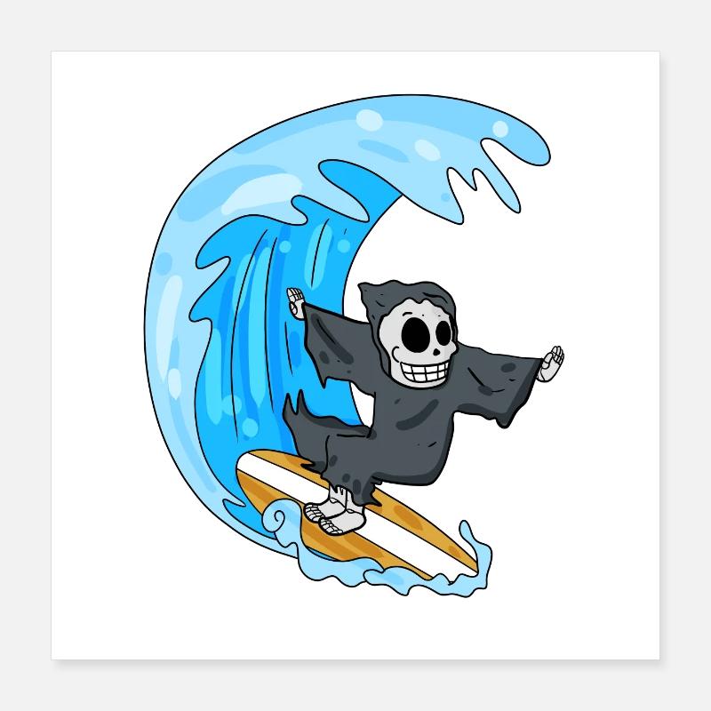 Sensenmann Sommer Surfen Surfbrett Poster 40x40 cm