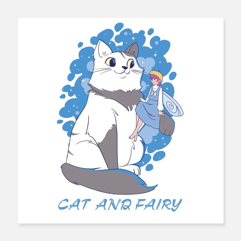 Chat et fée Poster 40 x 40 cm