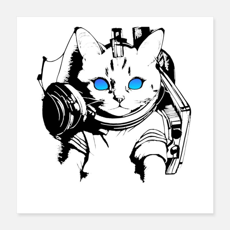 DJ Katze Blaue Augen Poster 40x40 cm