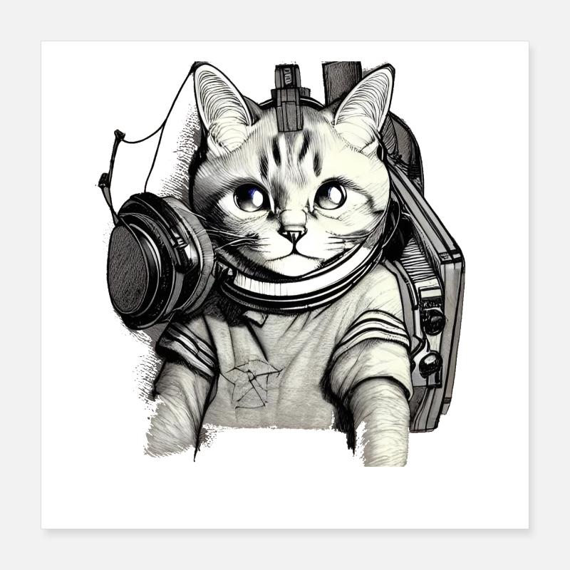 DJ Cat with Blue Eyes Poster 16" x 16" (40x40 cm)