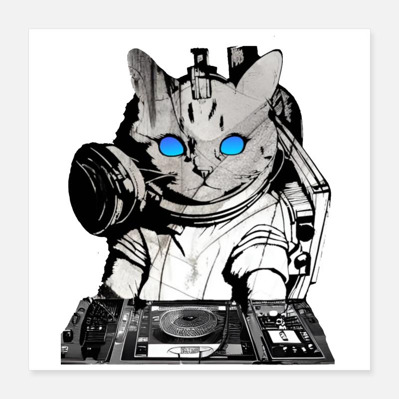 DJ Katze mit Mischpult Poster 40x40 cm