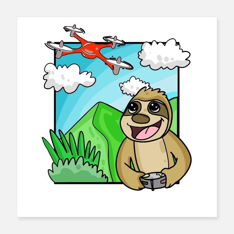 Sloth with Quadcopter - Drone Motif Poster 16" x 16" (40x40 cm)