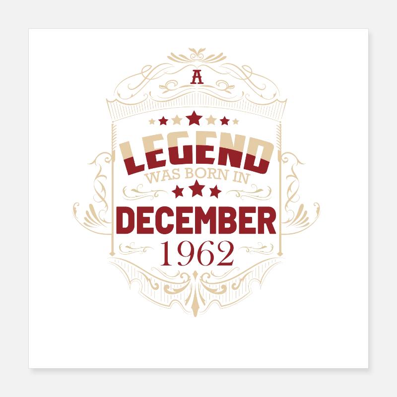 Anniversaire décembre 1962 Millésime Poster 40 x 40 cm